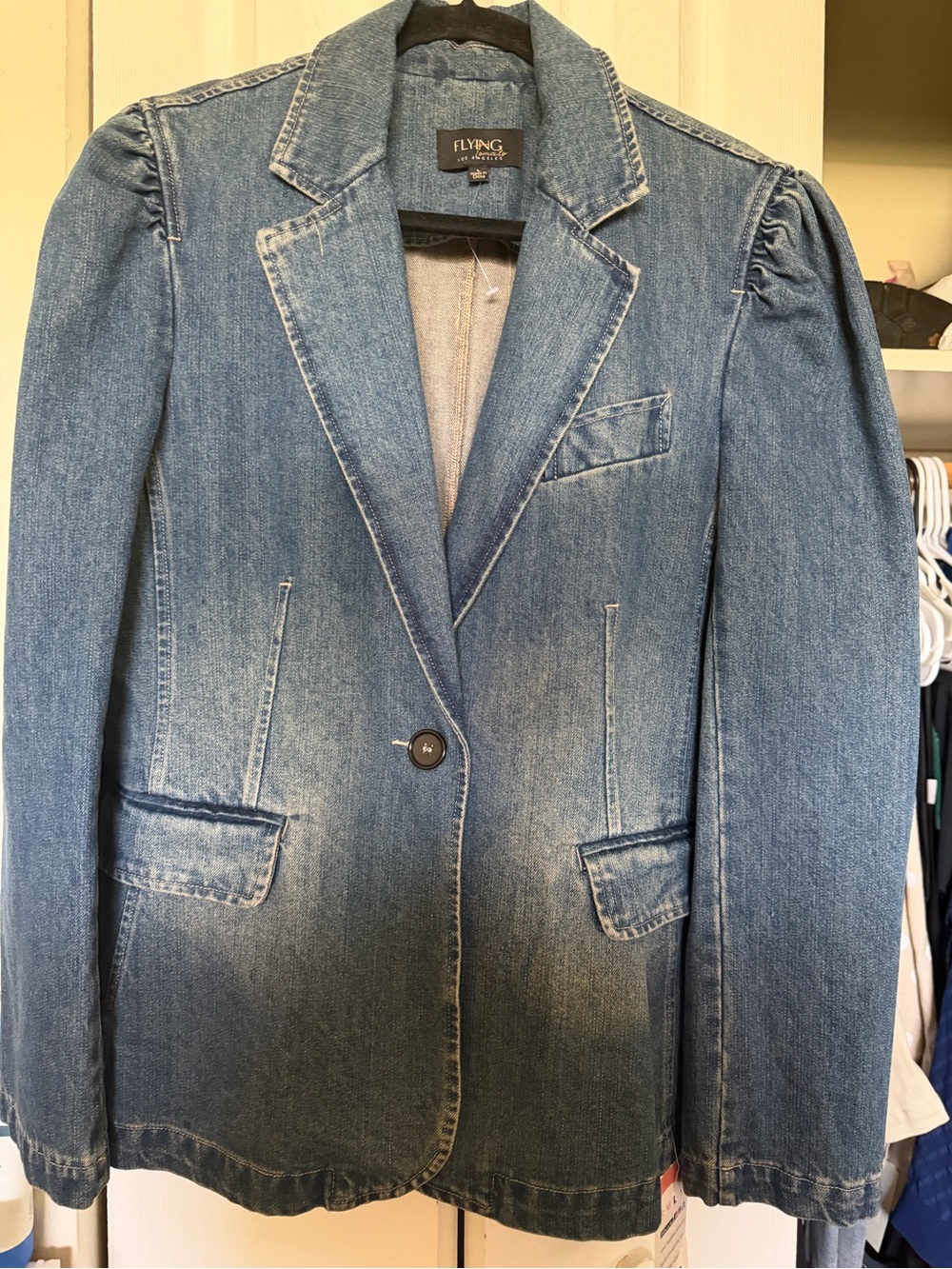 Flying Tomato Light Blue Denim Single-Button Blazer Jacket